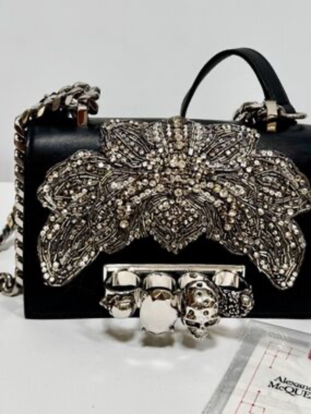 Alexander McQueen Orchid Embroidered Jeweled Leather Satchel / Shoulder Bag - Picture 11 of 13